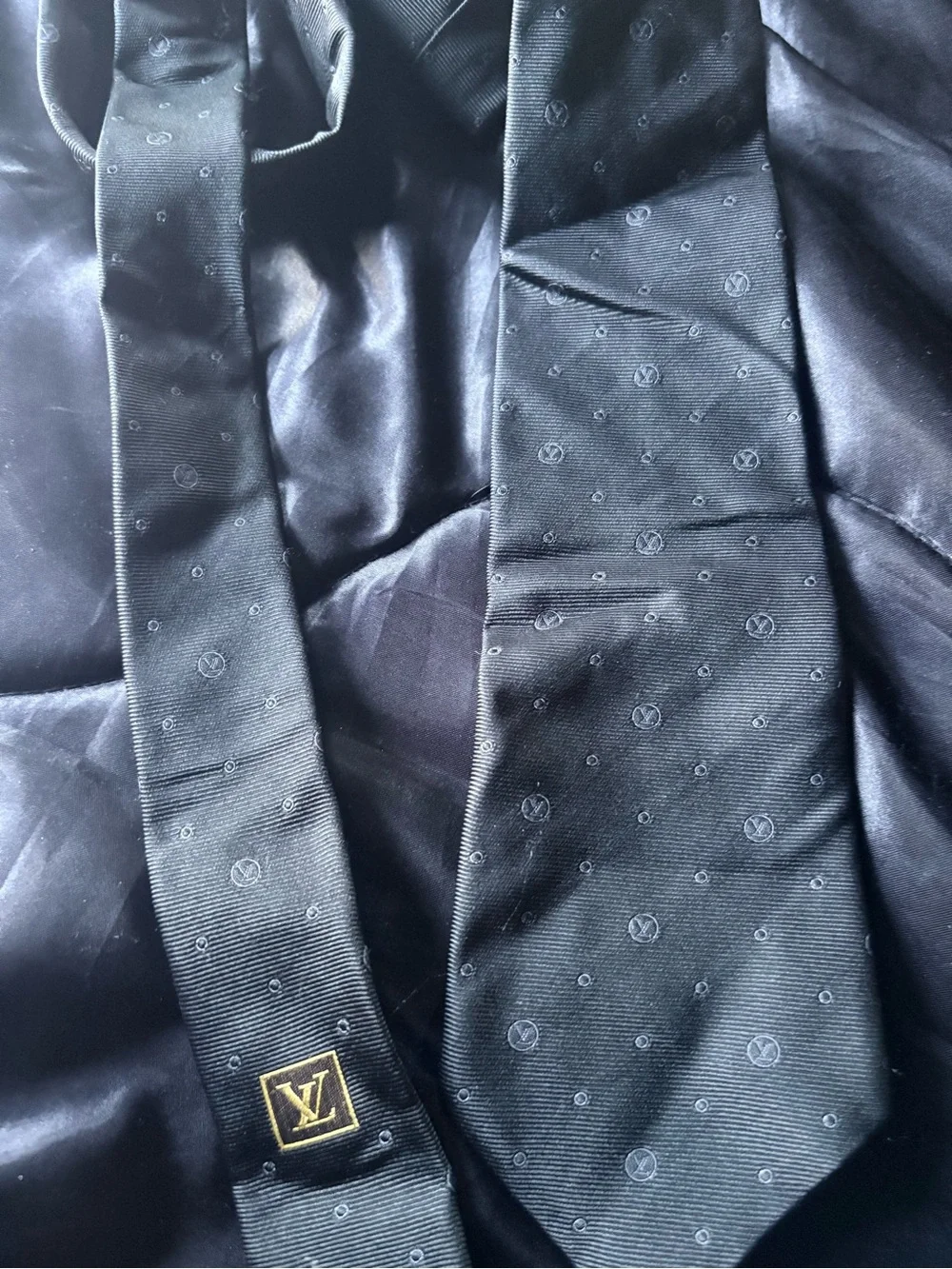 Louis Vuitton Black Silk Tie with Subtle Logo Motif